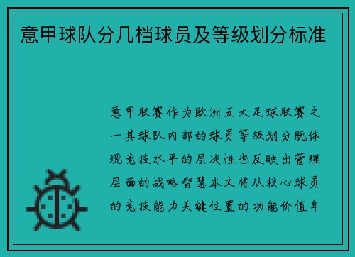 意甲球队分几档球员及等级划分标准